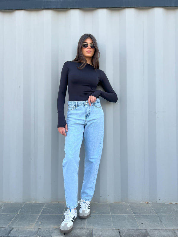 Light Iced Blue Mom-Fit Jeans.