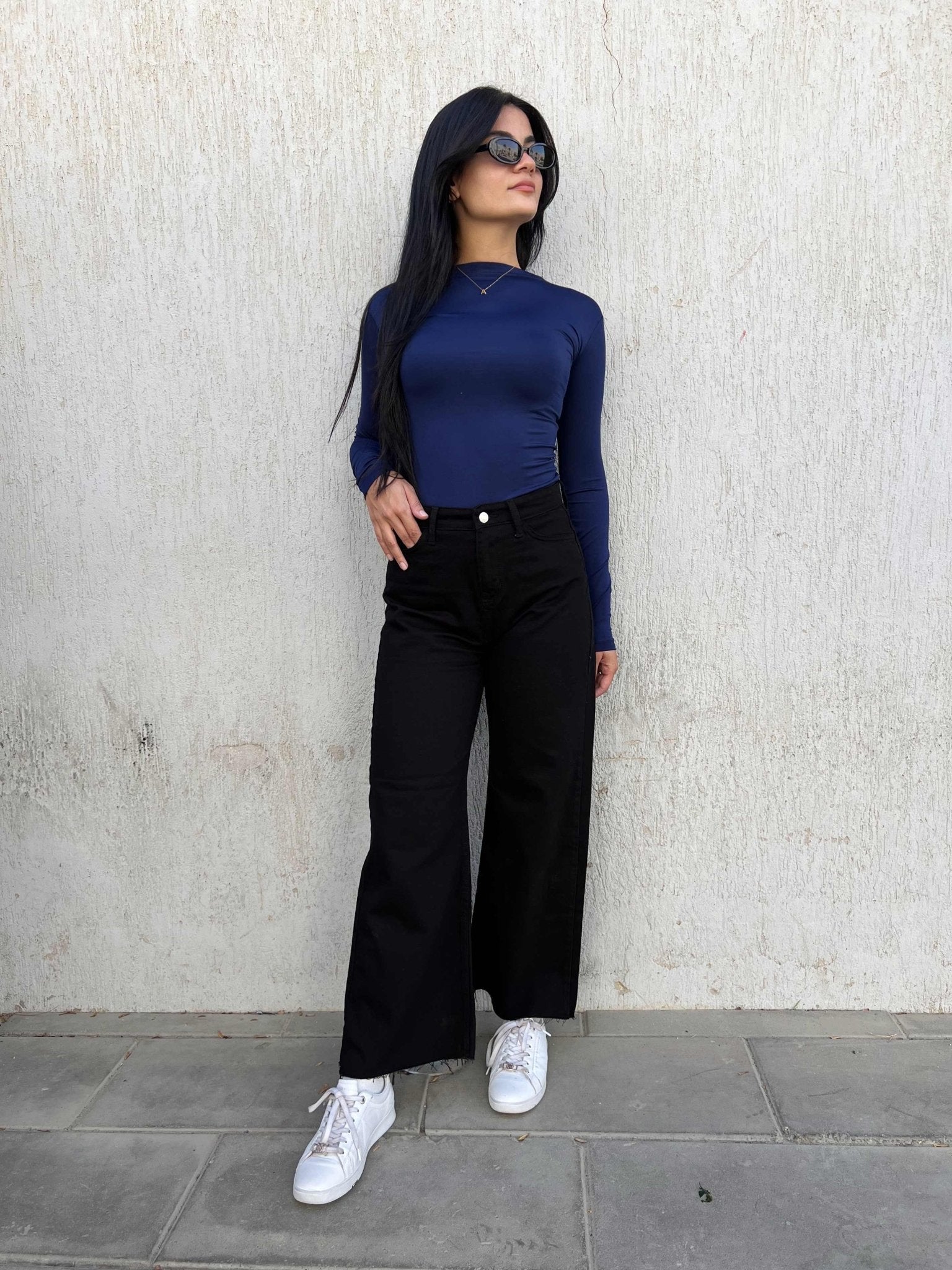 Wide Leg - Black Ankle Raw Hem. Mom-Fit CIZARO - Cizaro Jeans