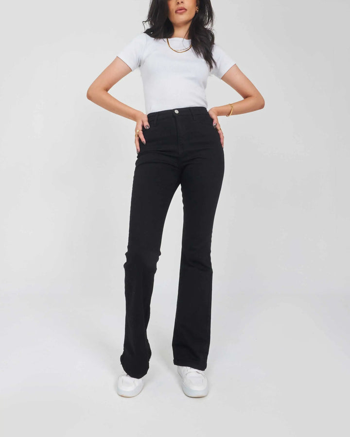 High-Waist Black Flared Jeans.