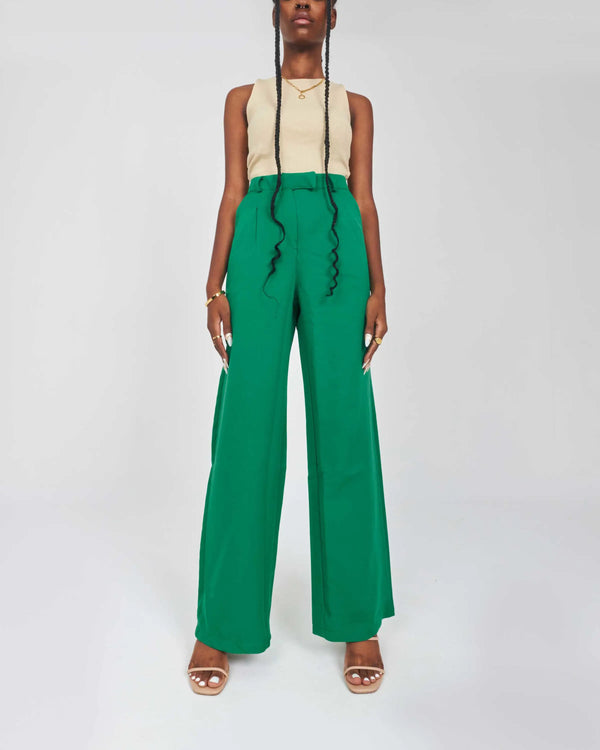 High-Waist Dark Green Wide Leg Trousers.