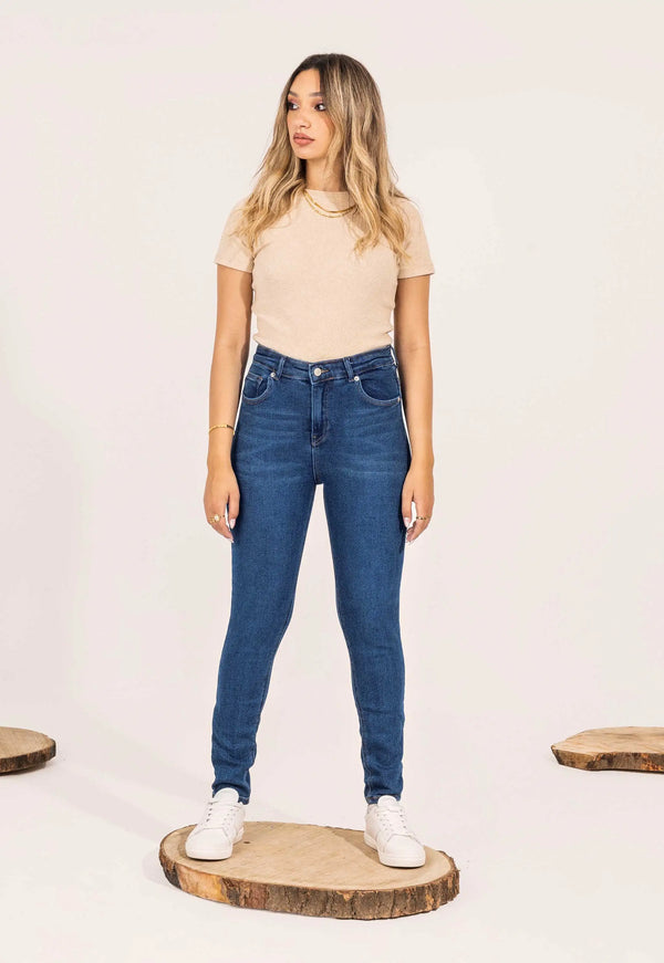 High-Waist Dark Wash Skinny Jeans.