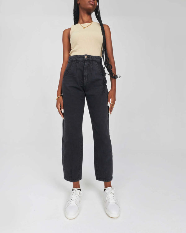 High-Waist Faded Dark Grey Slouchy Jeans.