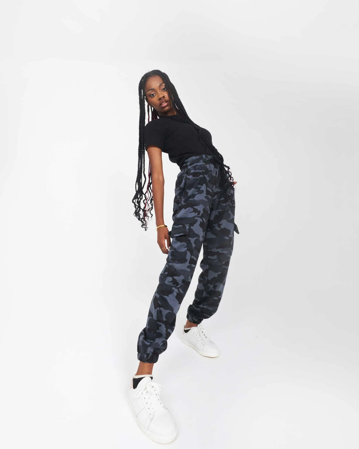 High-Waist Grey Patterned Joggers Sweatpants.