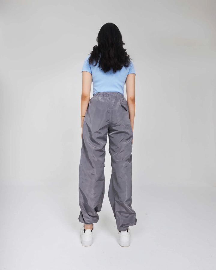 High Waist Medium Grey Parachute Trousers