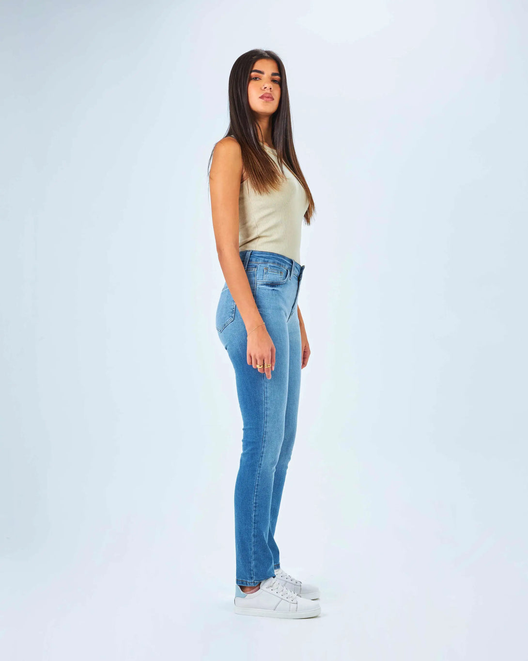 High-Waist Medium Washed Slim Fit Jeans