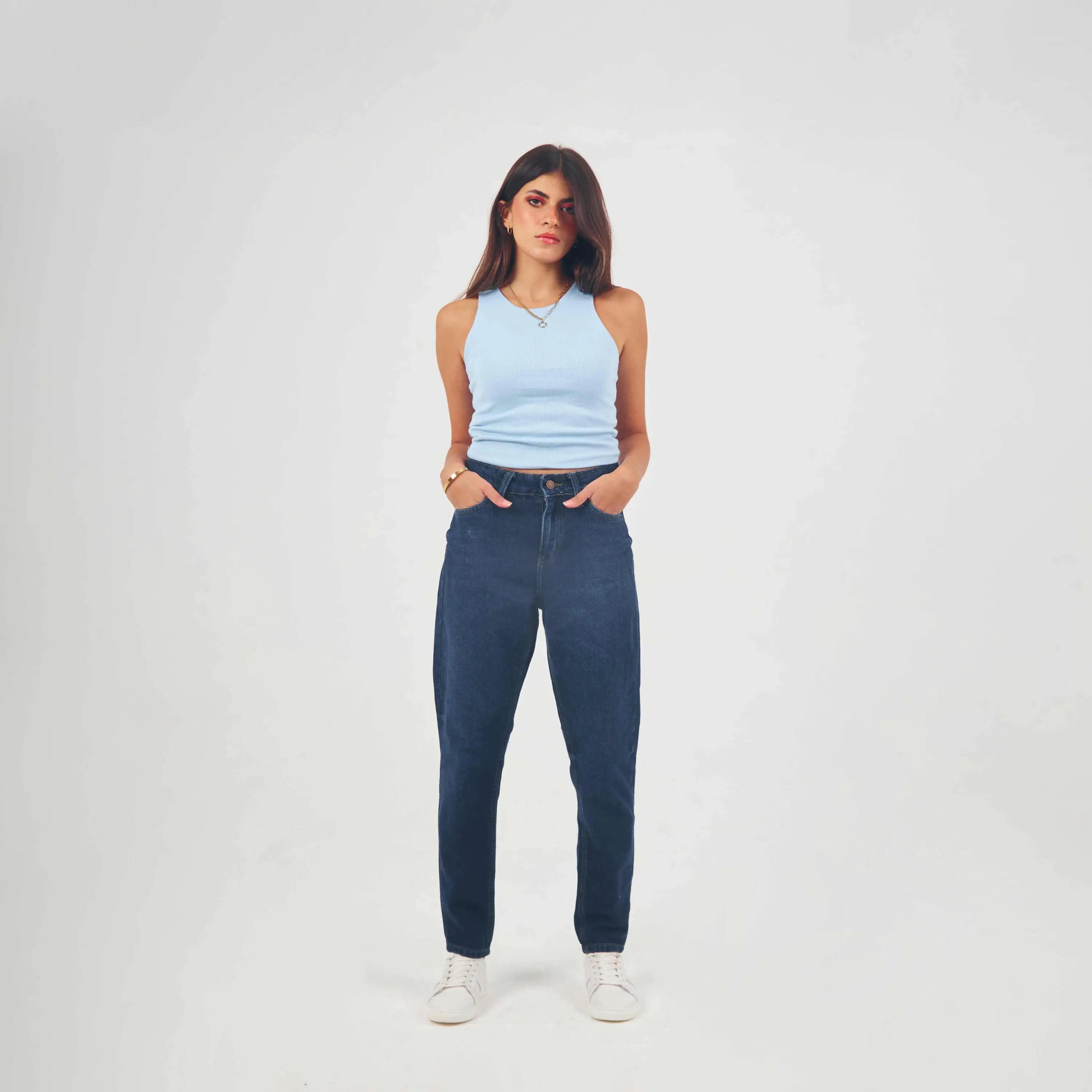 High Waist Navy Blue Mom Fit Jeans Mom-Fit CIZARO 34 - Cizaro Jeans