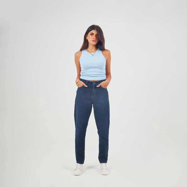 High Waist Navy Blue Mom Fit Jeans