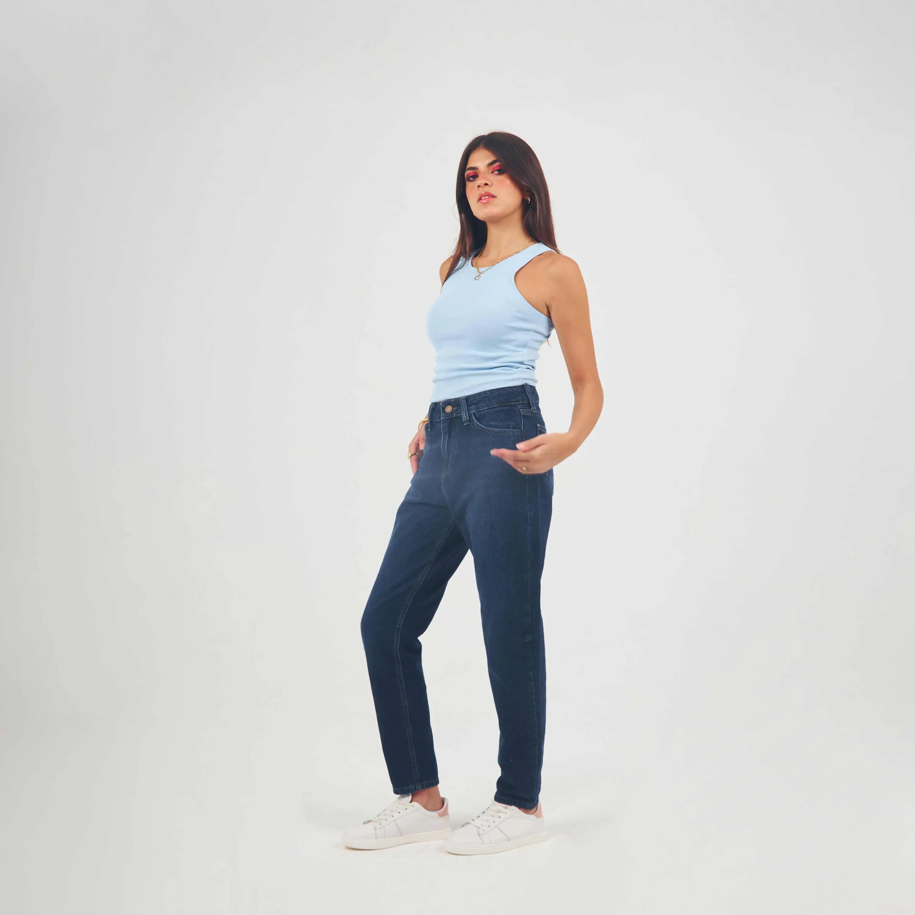 High Waist Navy Blue Mom Fit Jeans Mom-Fit CIZARO - Cizaro Jeans