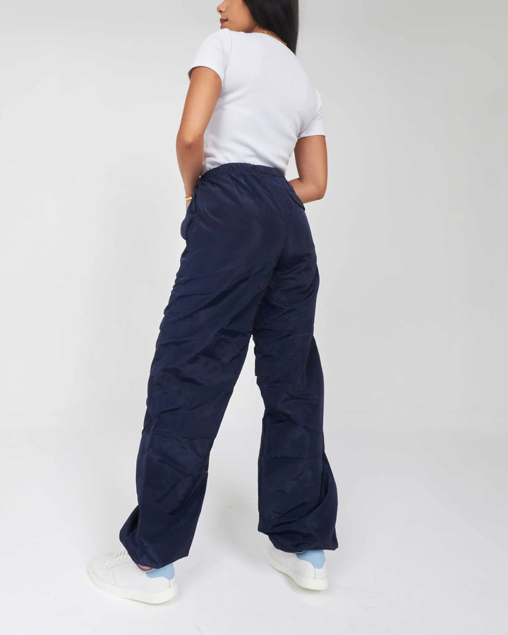 High Waist Navy Blue Parachute Trousers