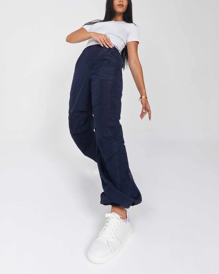 High Waist Navy Blue Parachute Trousers
