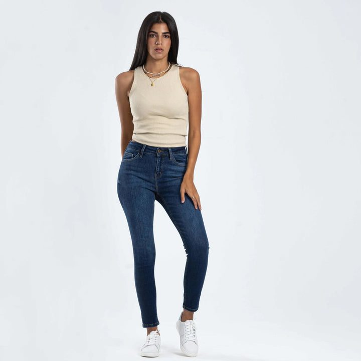 High-Waist Navy Blue Skinny Jeans.