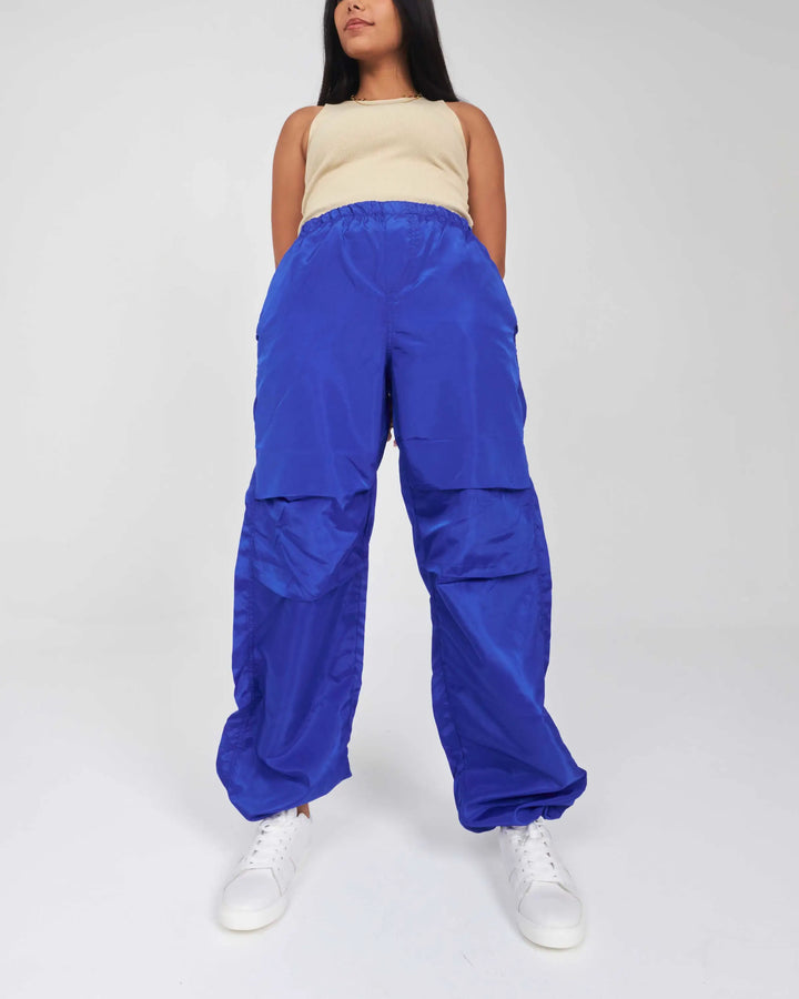 High Waist Vibrant Blue Parachute Trousers