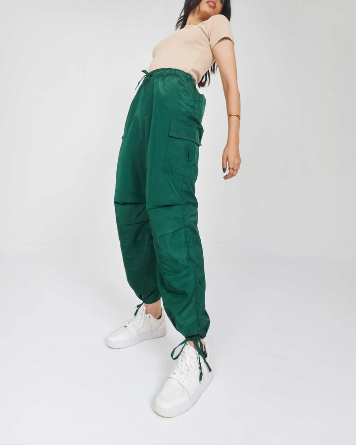High Waist Vibrant Green Parachute Trousers