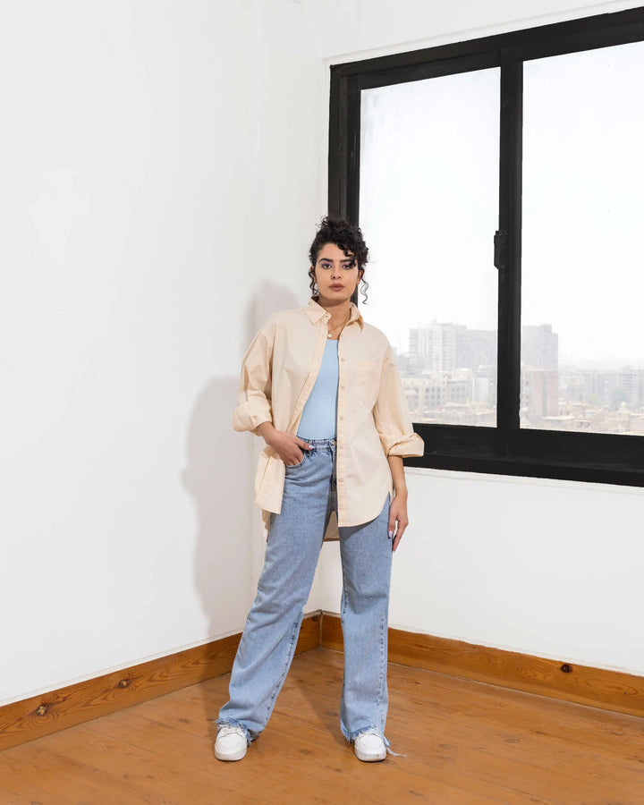 Oversized Light Beige Cotton Shirt.