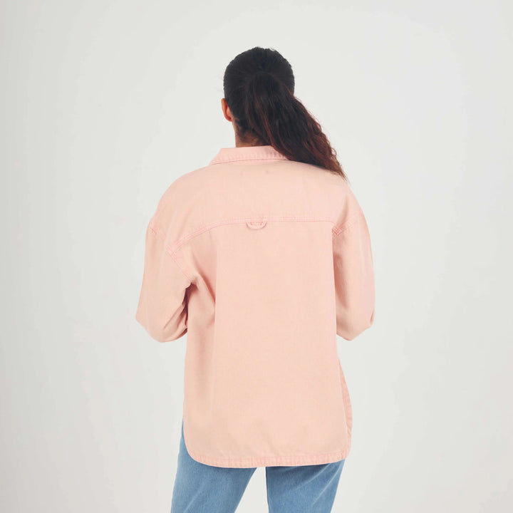 Oversized Pastel Pink Patch Pocket Denim Shirt Jacket.