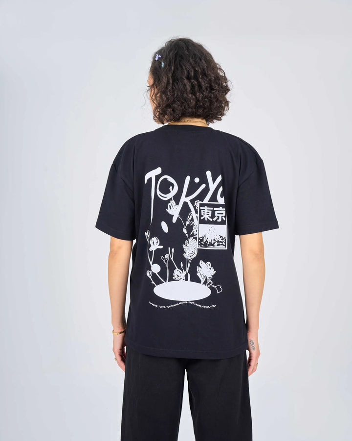 Oversized Printed Black Cotton T-Shirt.