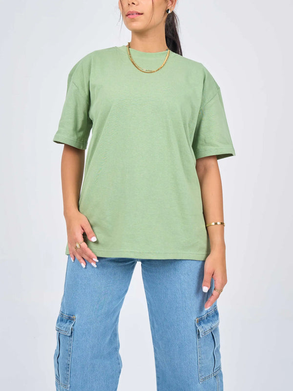 Oversized Printed Mint Green Cotton T-Shirt.