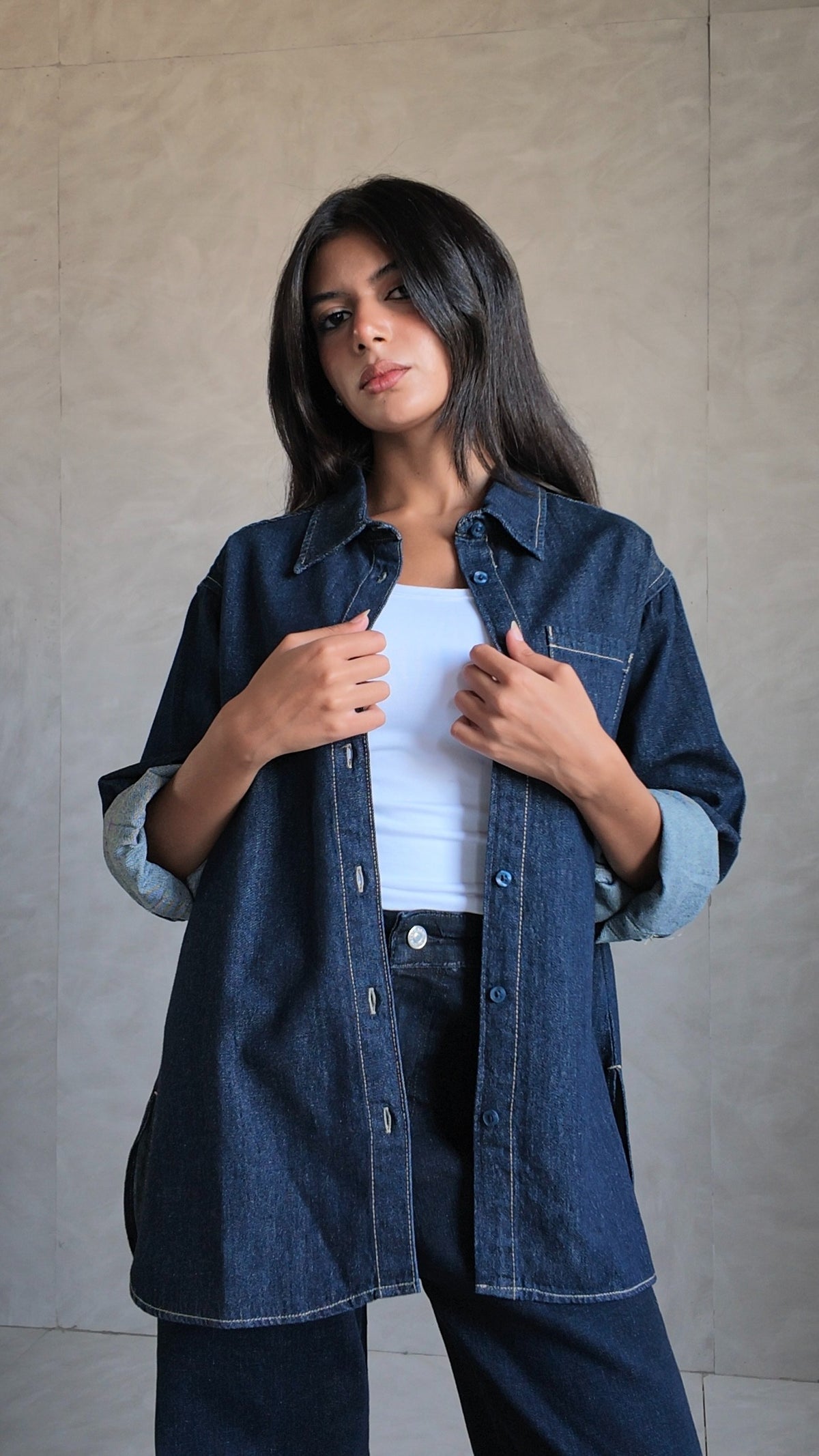 Oversized Denim Shirt – Raw Denim Shirt CIZARO - Cizaro Jeans