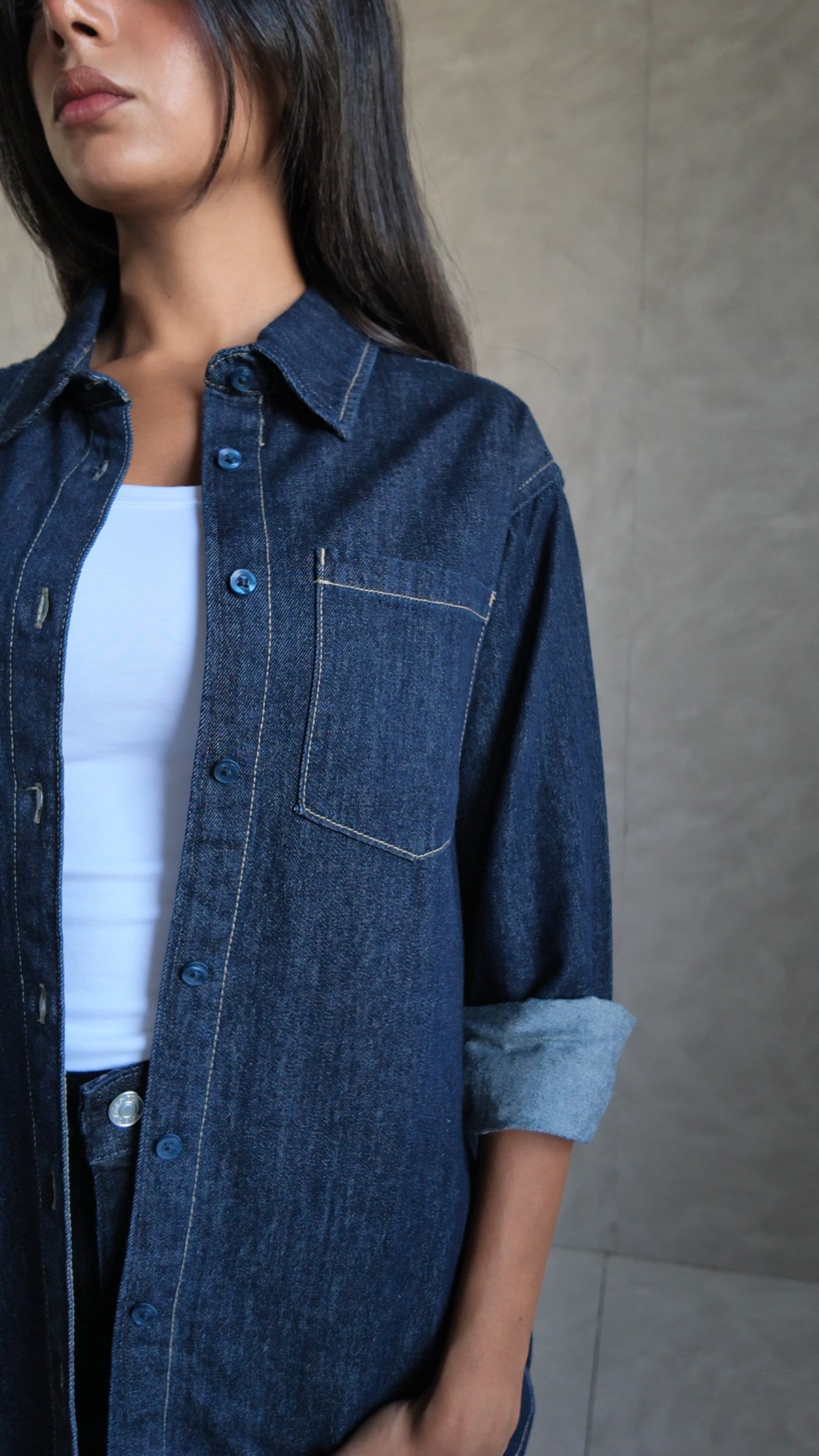 Oversized Denim Shirt – Raw Denim Shirt CIZARO - Cizaro Jeans