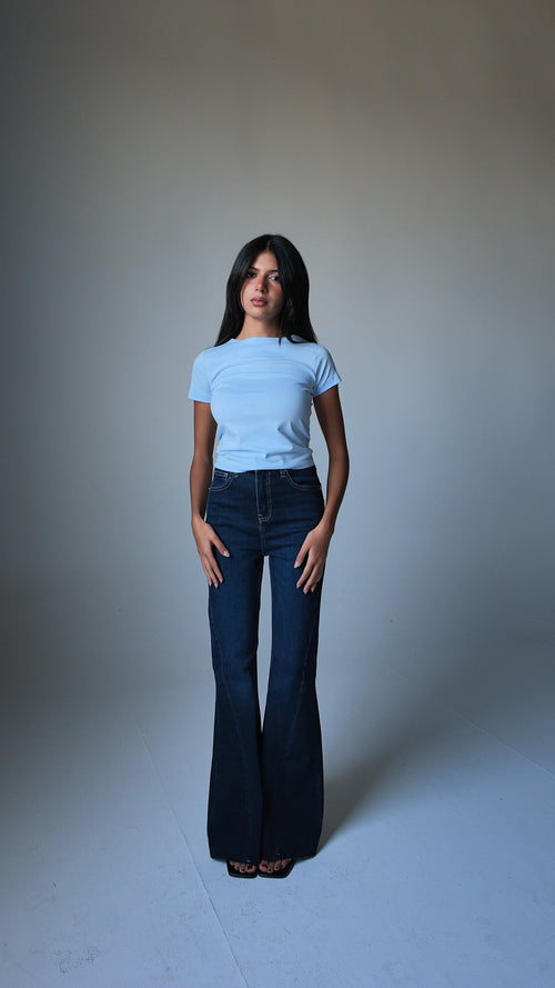 Super Flare High-Waist Dark Vintage Blue Jeans Super Flare CIZARO - Cizaro Jeans