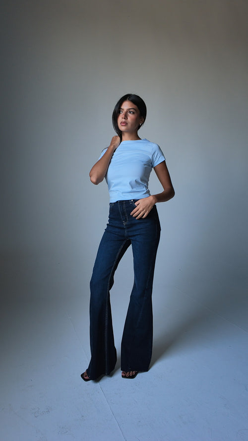 Super Flare High-Waist Dark Vintage Blue Jeans Super Flare CIZARO - Cizaro Jeans