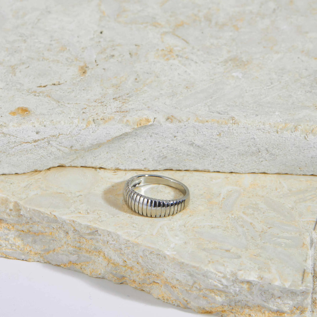 Ribbed Dome Silver Ring.