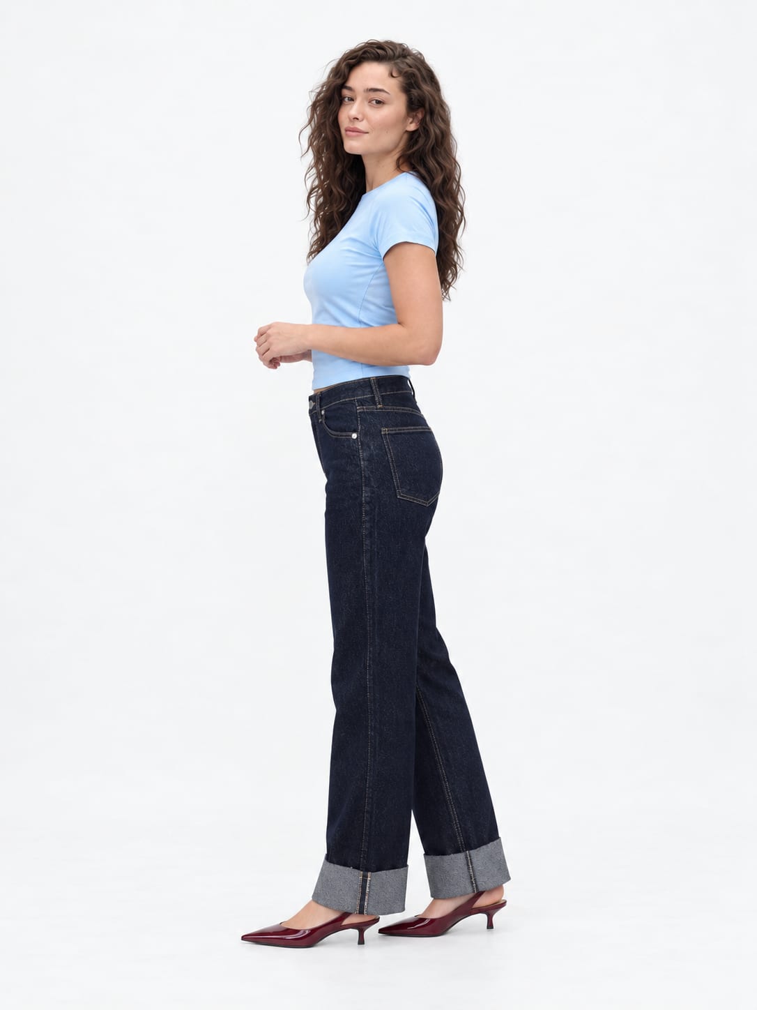 Pastel Blue Short Sleeve Crew-Neck Fitted Top Basic top CIZARO - Cizaro Jeans