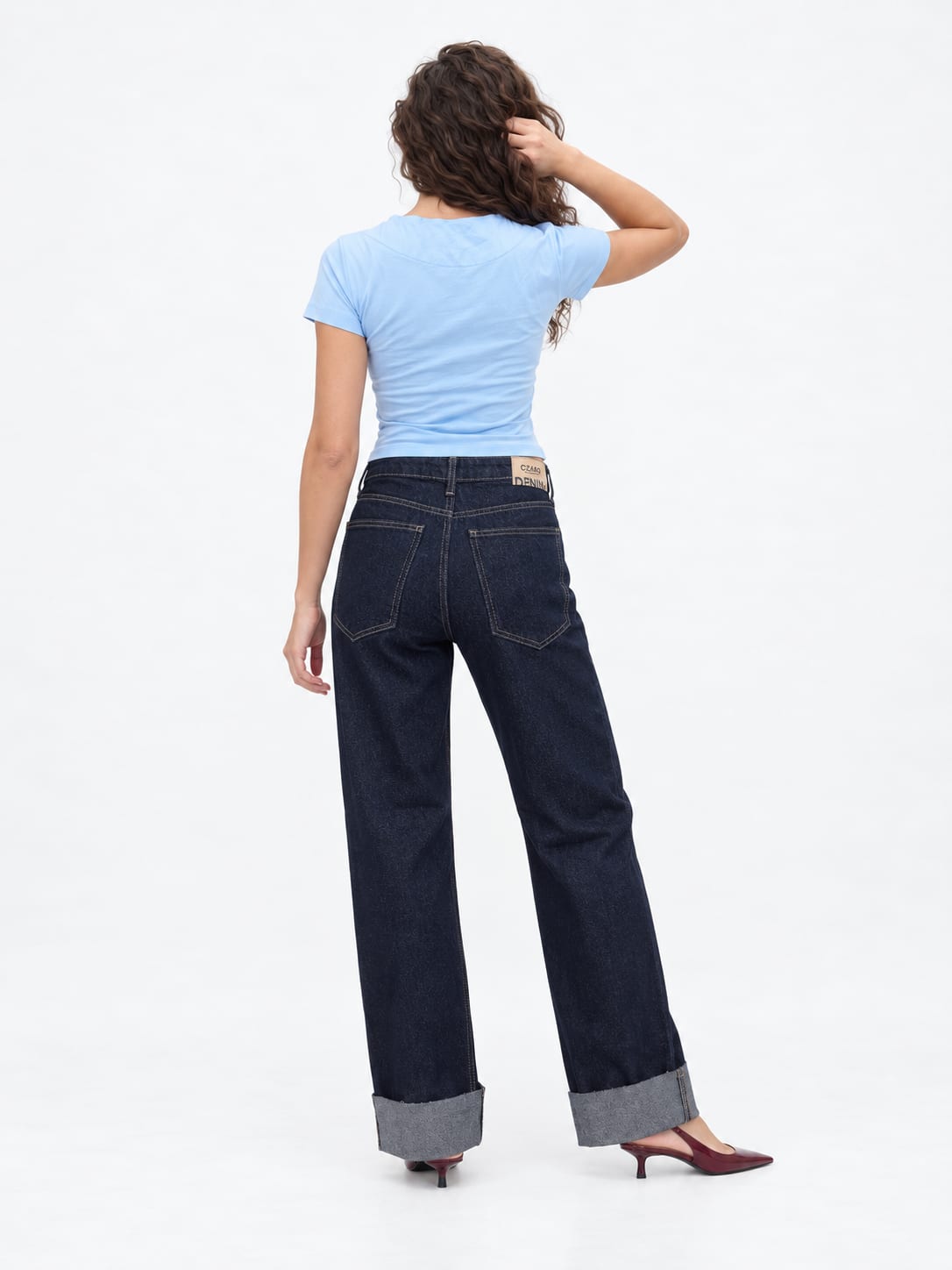 Pastel Blue Short Sleeve Crew-Neck Fitted Top Basic top CIZARO - Cizaro Jeans