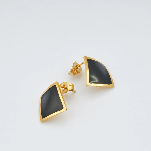 Black Gold Geomertic Square Stud Earrings - Earrings - Gold