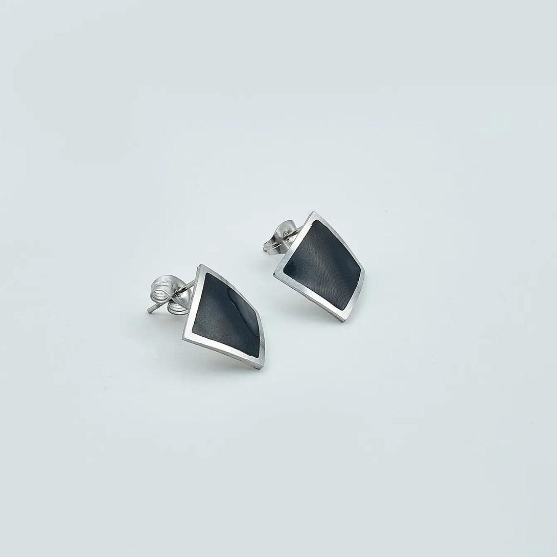 Black Silver Geomertic Square Stud Earrings - Earrings - 
