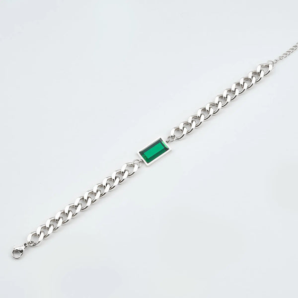 Emarald Green Silver Chain Bracelet. - L - Bracelet