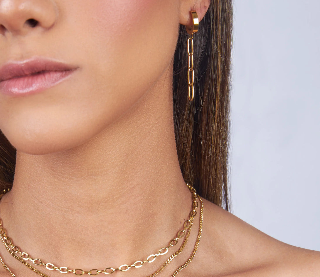 Link Chain Gold Dangle Hoop Earrings - Earrings - Gold