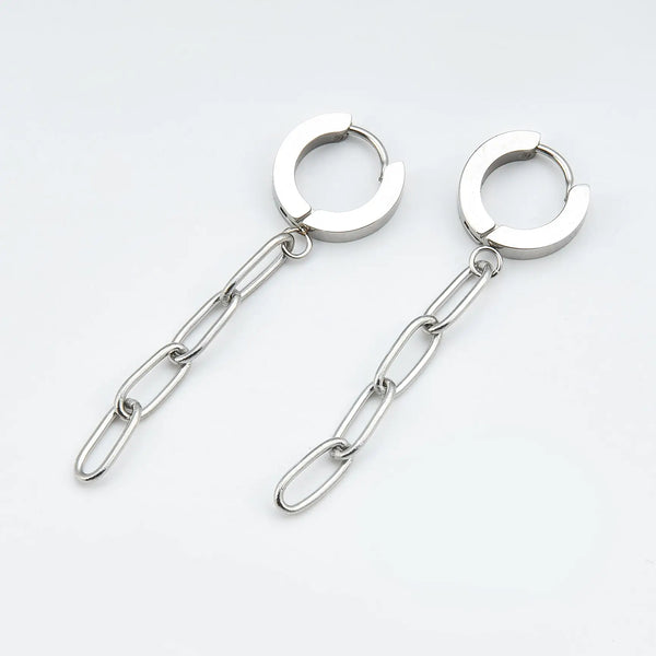 Link Chain Gold Dangle Hoop Earrings - Earrings - Silver