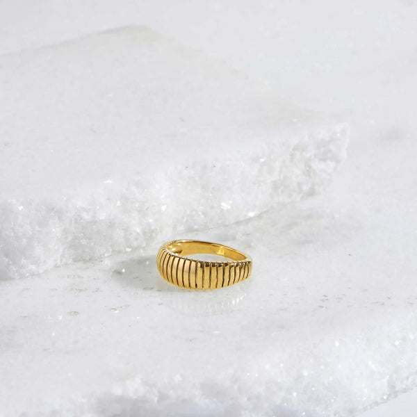 Ribbed Dome Gold Ring.