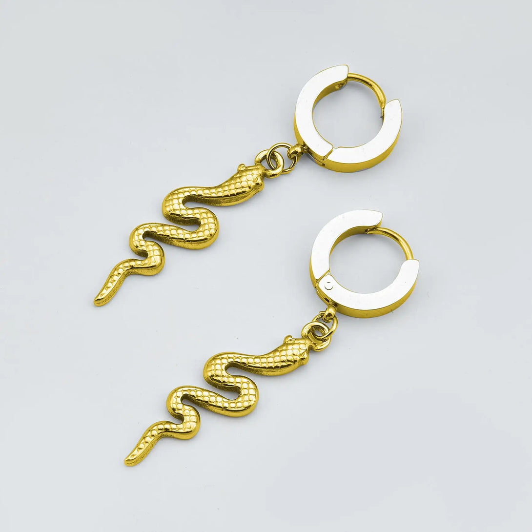 Snake gold Dangle Hoop Earrings - Earrings