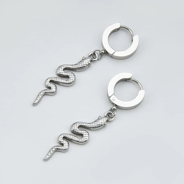 Snake Silver Dangle Hoop Earrings - Earrings - Silver